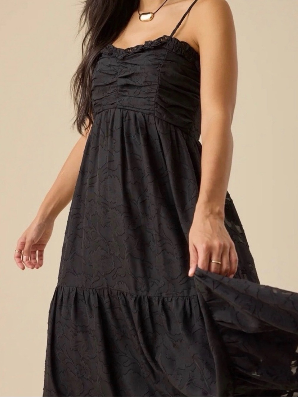Altar’d State Hazel Black Ruched Floral Maxi Dress Size Small